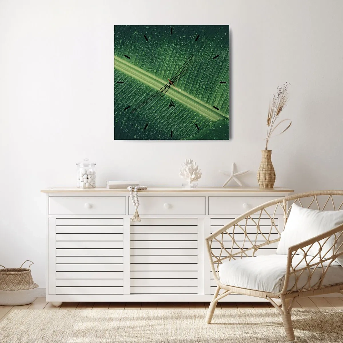Wanduhr - Glasuhr - Die Struktur des Grüns - 40x40 cm