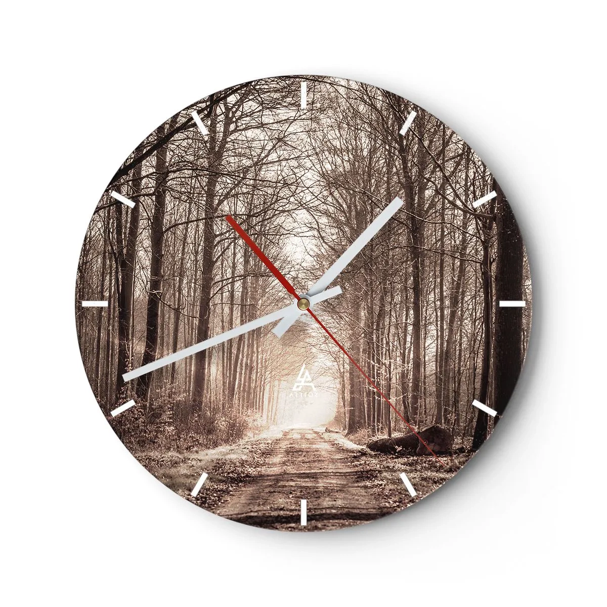Wanduhr - Glasuhr - Eine Baumallee in einer herbstlichen Landschaft mit Blick in die Tiefe - 30x30cm - Waldkathedrale - Moderne Wanddekoration für Wohnzimmer, Küche und Schlafzimmer ARTTOR