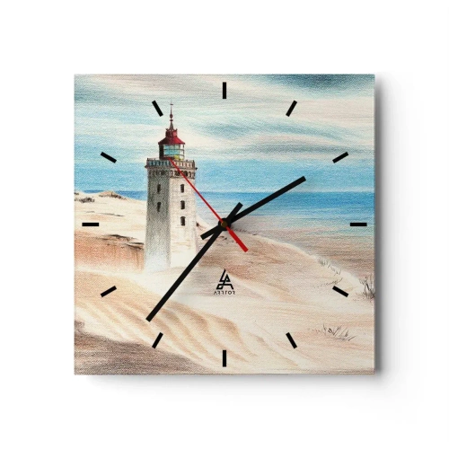 Wanduhr - Glasuhr - Ein Leuchtturm, umgeben von Sanddünen und blauem Himmel - 30x30cm - Immer aufs Meer starrend - Moderne Wanddekoration für Wohnzimmer und Schlafzimmer ARTTOR