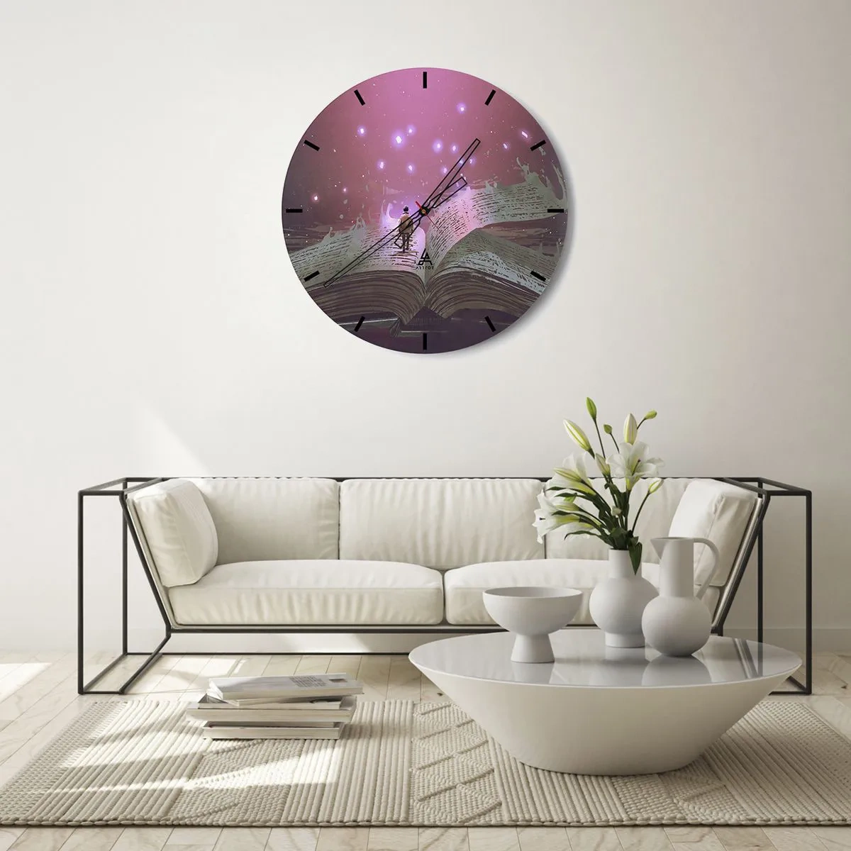 Wanduhr - Glasuhr - Einladung in eine andere Welt - lesen Sie! - 40x40 cm