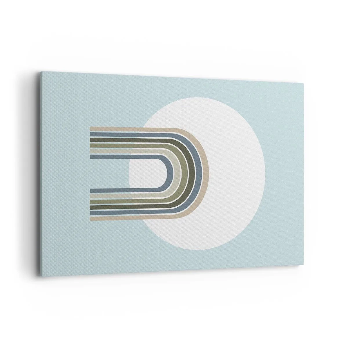 Bild auf Leinwand - Leinwandbild - Eine minimalistische Komposition mit einem Kreis und Linien auf pastellfarbenem Hintergrund. - 120x80cm - Unwiderstehliche Anziehungskraft - Moderne Wanddekoration für Wohnzimmer und Schlafzimmer ARTTOR