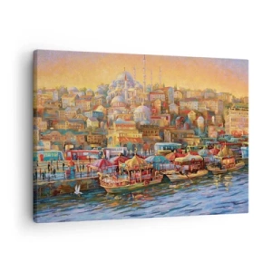 Bild auf Leinwand - Leinwandbild - Malerisches Panorama von Istanbul mit Blick auf die Bucht und die Stadt - 70x50cm - Istanbuler Geschichte - Moderne Wanddekoration für Wohnzimmer und Schlafzimmer ARTTOR