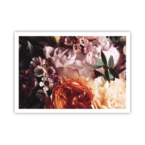 Poster - Eine Nahaufnahme einer farbenfrohen Blumenkomposition - 100x70cm - Eingehüllt in Schönheit - Moderne Wanddekoration für Wohnzimmer und Schlafzimmer ARTTOR