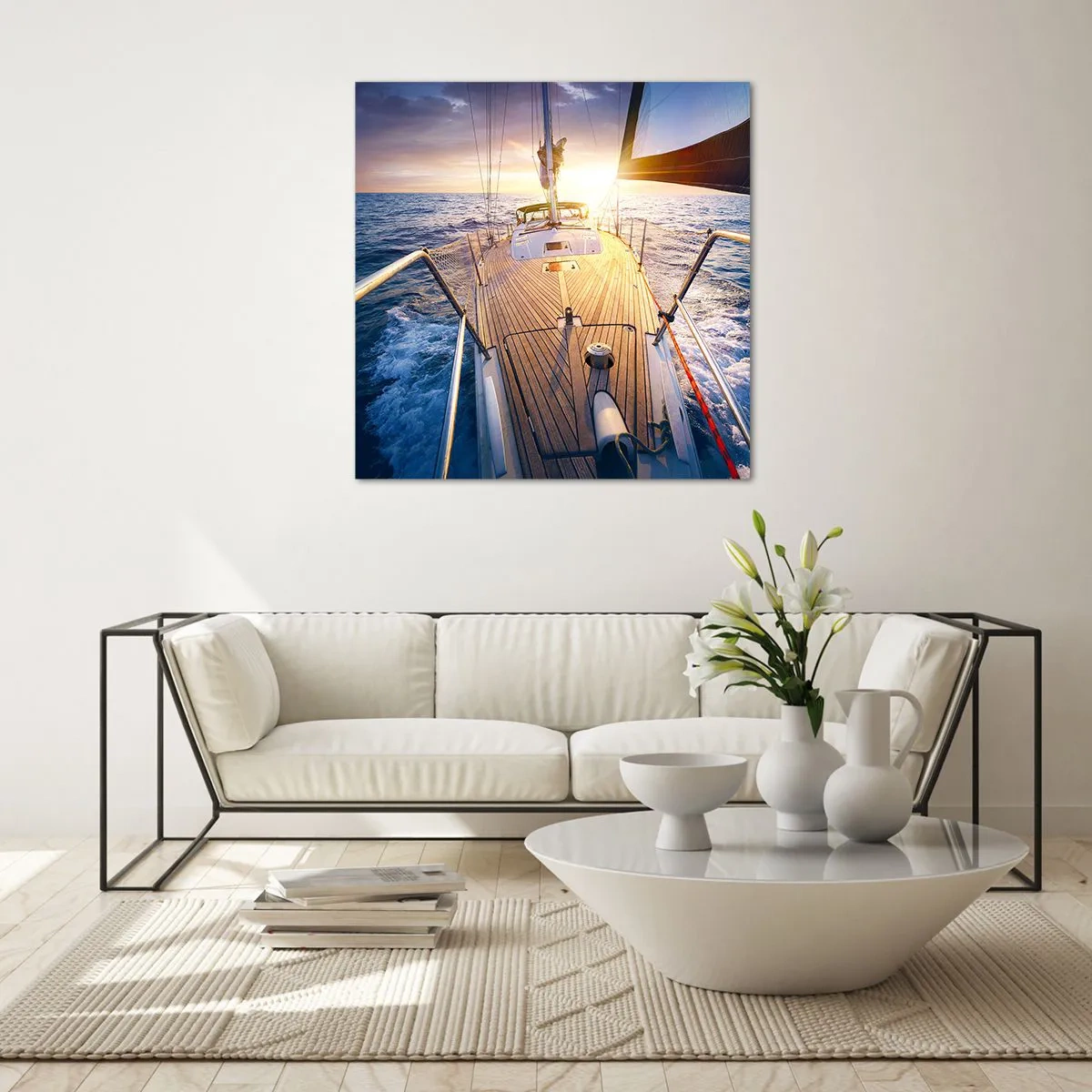 Glasbild - Bild auf glas - Laufen unter den Wellen - 70x70 cm