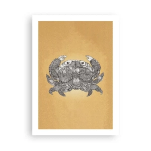 Poster - Dekorative Illustration einer Krabbe mit zartem Muster auf goldenem Hintergrund - 50x70cm - Geschichten von Mr. Krabs - Moderne Wanddekoration für Wohnzimmer und Schlafzimmer ARTTOR