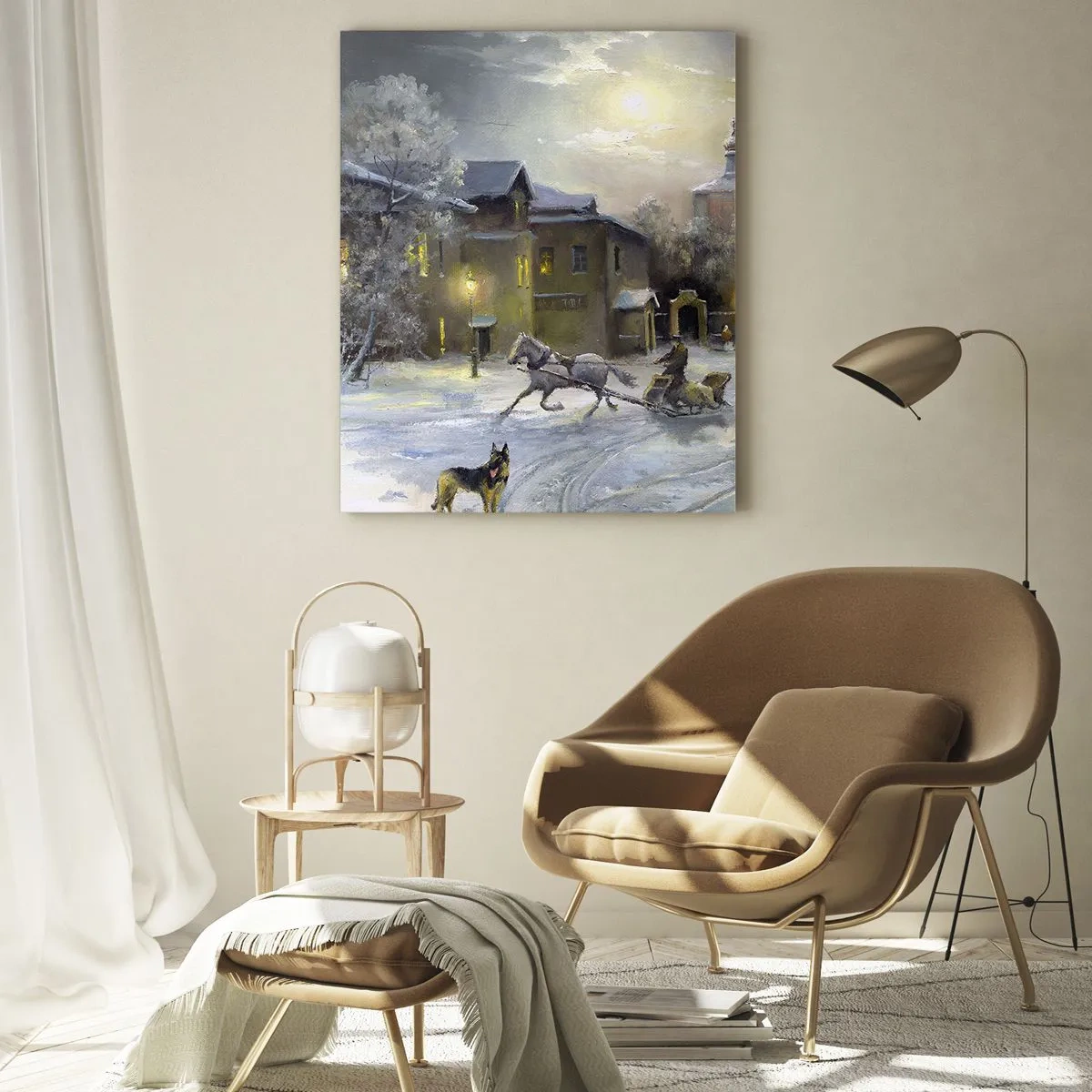Glasbild - Bild auf glas - Winterliche Stadtlandschaft im Mondlicht - 50x70cm - Die Magie des russischen Winters - Moderne Wanddekoration für Wohnzimmer und Schlafzimmer ARTTOR