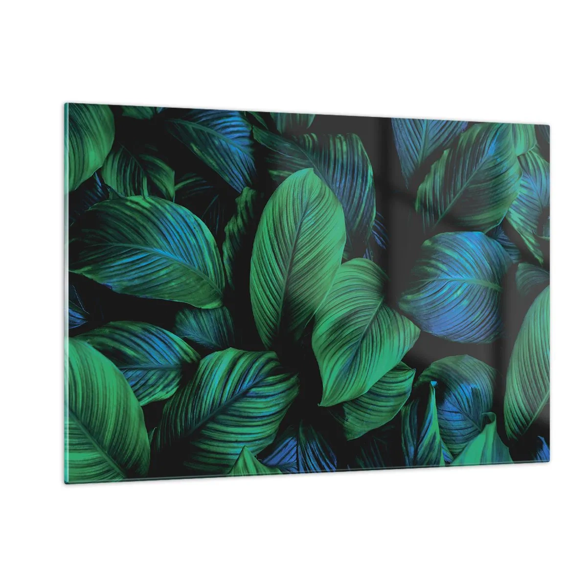 Glasbild - Bild auf glas - Nahaufnahme von Blättern in intensiven Grüntönen - 120x80cm - In der grünen Menge - Moderne Wanddekoration für Wohnzimmer und Schlafzimmer ARTTOR