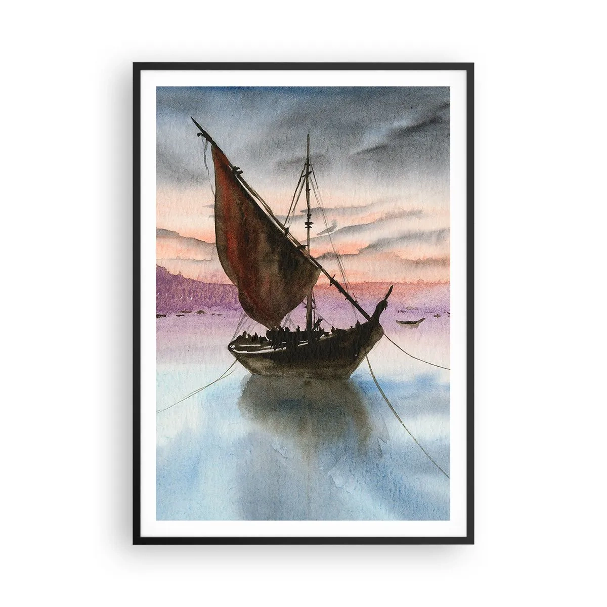 Poster in einem schwarzem Rahmen - Abend am Hafen - 70x100 cm