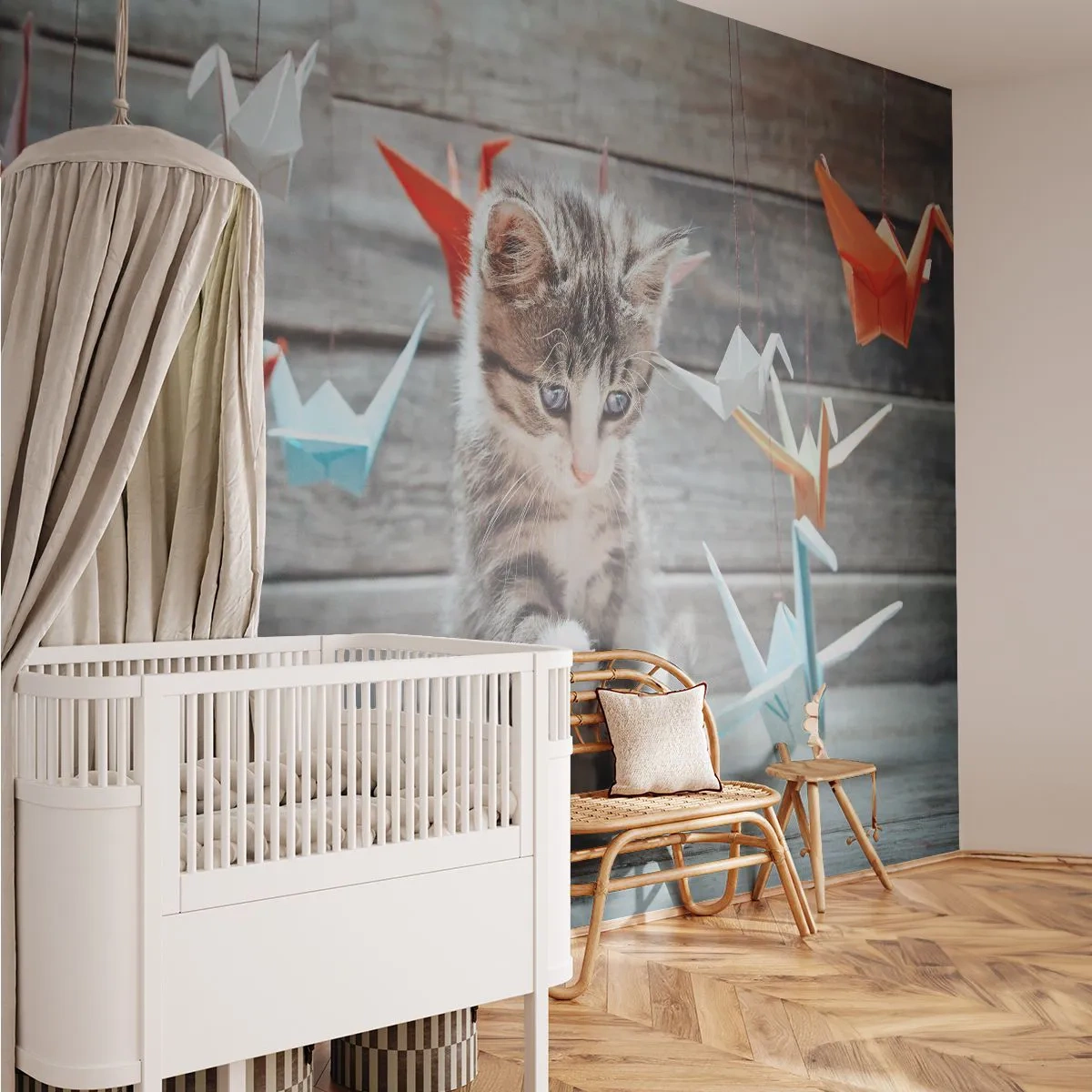 Selbstklebende Fototapete Deluxe Sticker - Erste Stunde - Tiere, Katze, Origami - 250x175 cm