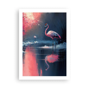 Poster - Flamingos auf einem ruhigen See - 50x70cm - Rückzugsort für Vögel - Moderne Wanddekoration für Wohnzimmer und Schlafzimmer ARTTOR
