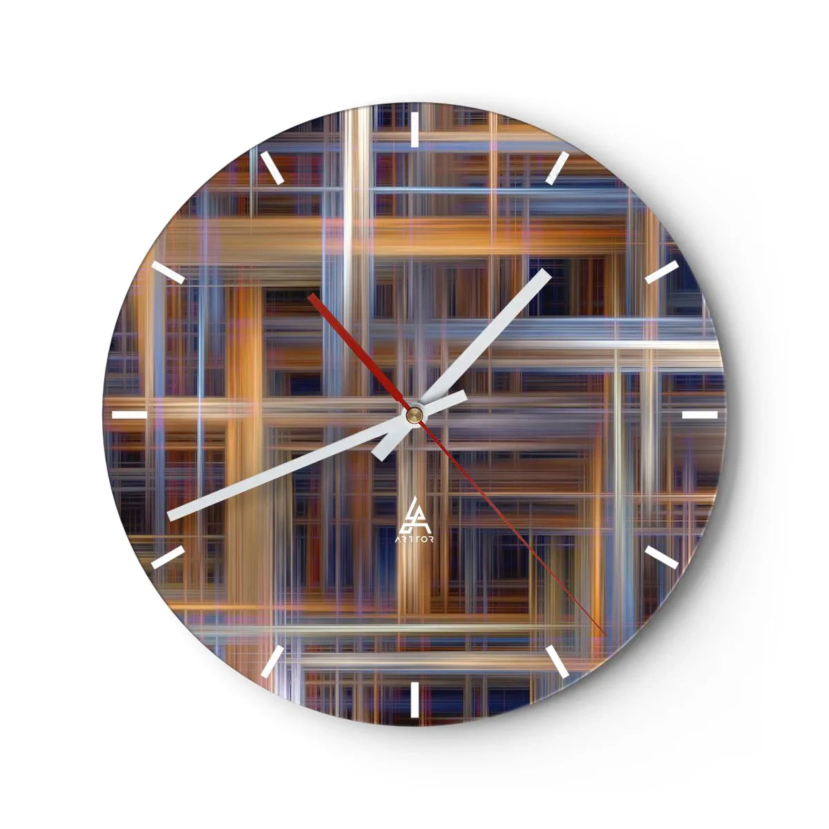 Wanduhr - Glasuhr - Kariertes Muster in Braun- und Blautönen - 30x30cm - Aus Licht gewebt - Moderne Wanddekoration für Wohnzimmer, Küche und Schlafzimmer ARTTOR