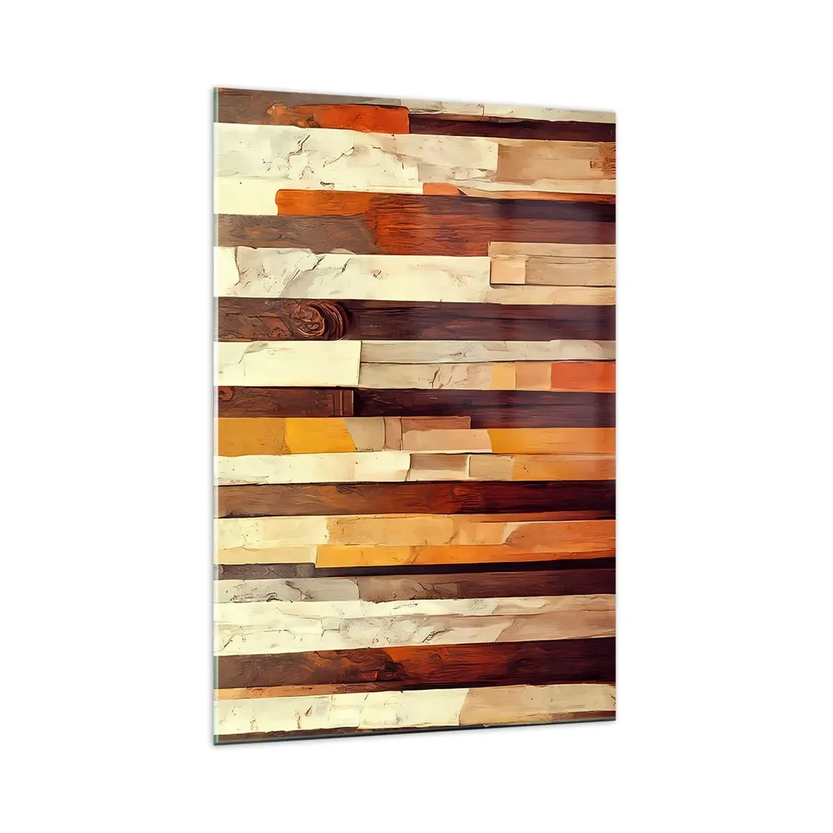 Glasbild - Bild auf glas - Geometrische Komposition in Holz- und Goldtönen - 70x100cm - Hymne der Waldbäume - Moderne Wanddekoration für Wohnzimmer und Schlafzimmer ARTTOR