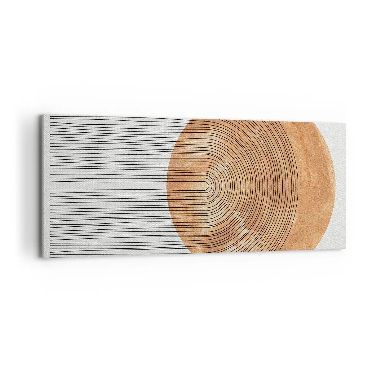 Bild auf Leinwand - Leinwandbild - Geometrische Komposition mit Kreisen und Linien in warmen Farben. - 120x50cm - SonnenKomposition - Moderne Wanddekoration für Wohnzimmer und Schlafzimmer ARTTOR