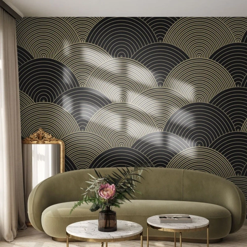 Fototapete Standard Eco - Goldene Halbkreise bilden ein japanisches Muster auf Schwarz - 100x70cm - Einheit in der Vielfalt - Moderne Wanddekoration für Wohnzimmer und Schlafzimmer ARTTOR