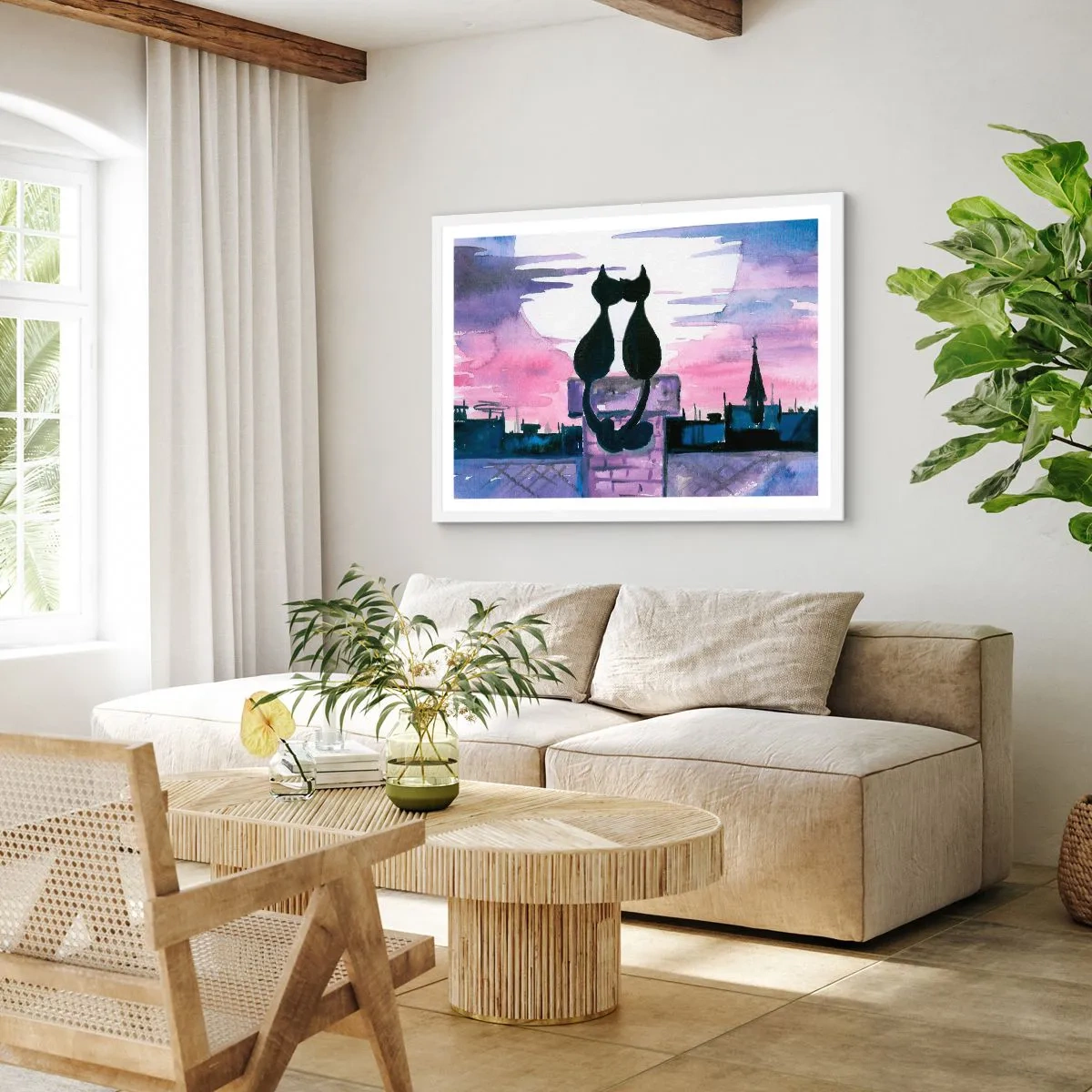 Poster in einem weißen Rahmen - Rendez-vous unter dem Mond - 70x50 cm