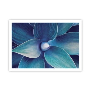 Poster - Nahaufnahme einer abstrakten Blume in Blautönen - 100x70cm - Bläulich vom Himmel - Moderne Wanddekoration für Wohnzimmer und Schlafzimmer ARTTOR