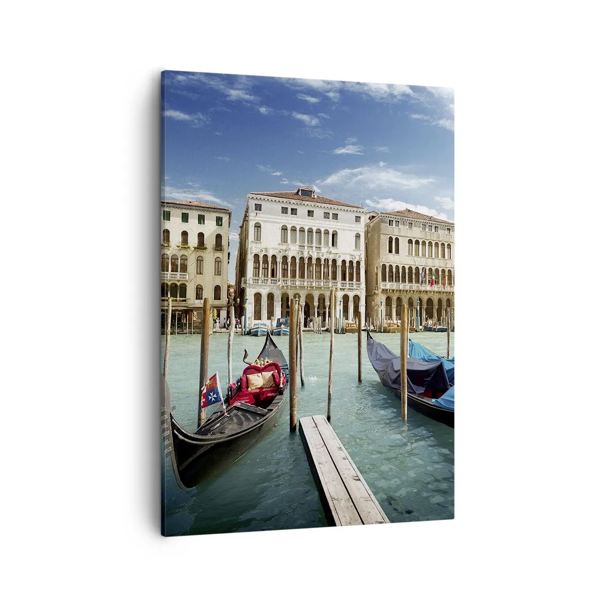 Bild auf Leinwand - Leinwandbild - Venedig mit Gondeln und Palästen gegen den Himmel - 50x70cm - Paläste in Blau - Moderne Wanddekoration für Wohnzimmer und Schlafzimmer ARTTOR