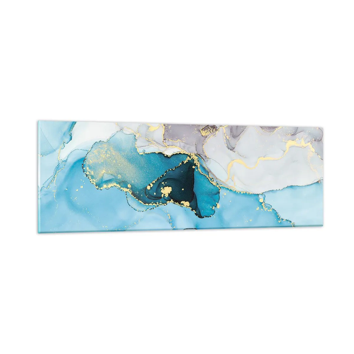 Glasbild - Bild auf glas - Eine Studie über das Zusammentreffen von Grau und Türkis - 90x30 cm