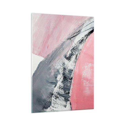 Glasbild - Bild auf glas - Moderne Abstraktion in Rosa, Weiß und Grau mit Pinselstrich-Textur - 50x70cm - Passende Komposition - Moderne Wanddekoration für Wohnzimmer und Schlafzimmer ARTTOR