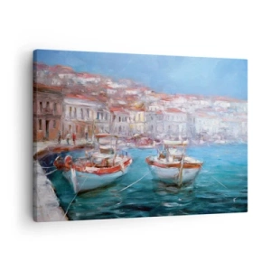 Bild auf Leinwand - Leinwandbild - Boote in einer malerischen italienischen Bucht - 70x50cm - Italienische Bucht - Moderne Wanddekoration für Wohnzimmer und Schlafzimmer ARTTOR