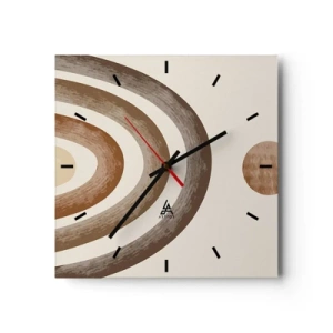 Wanduhr - Glasuhr - Geometrisches Planetenmotiv in Brauntönen - 30x30cm - In einer weit entfernten Galaxie - Moderne Wanddekoration für Wohnzimmer und Schlafzimmer ARTTOR