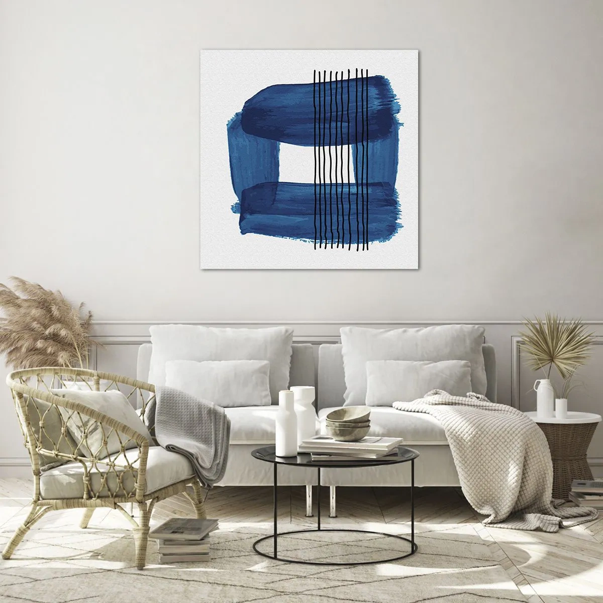 Glasbild - Bild auf glas - Blaue und schwarze Komposition - 40x40 cm