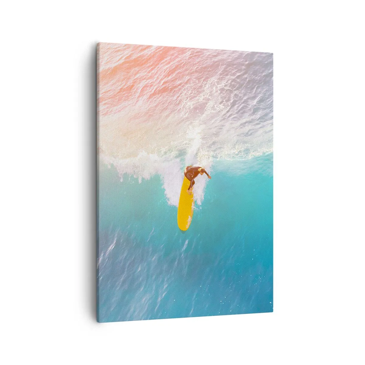 Bild auf Leinwand - Leinwandbild - Surfer auf einer Welle in Pastellfarben - 50x70cm - Der Ozeanreiter - Moderne Wanddekoration für Wohnzimmer und Schlafzimmer ARTTOR