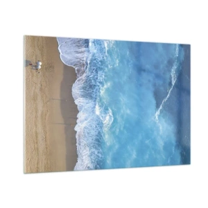 Glasbild - Bild auf glas - Luftaufnahme des Strandes und der brechenden Wellen - 100x70cm - Die Kraft des Blaus - Moderne Wanddekoration für Wohnzimmer und Schlafzimmer ARTTOR