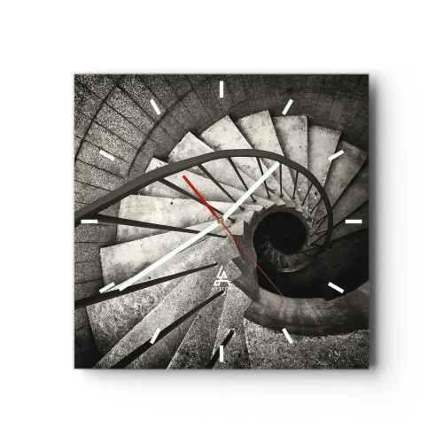 Wanduhr - Glasuhr - Schwarz-weiße Wendeltreppe im modernen Stil - 30x30cm - Treppe hoch, Treppe runter - Moderne Wanddekoration für Wohnzimmer und Schlafzimmer ARTTOR