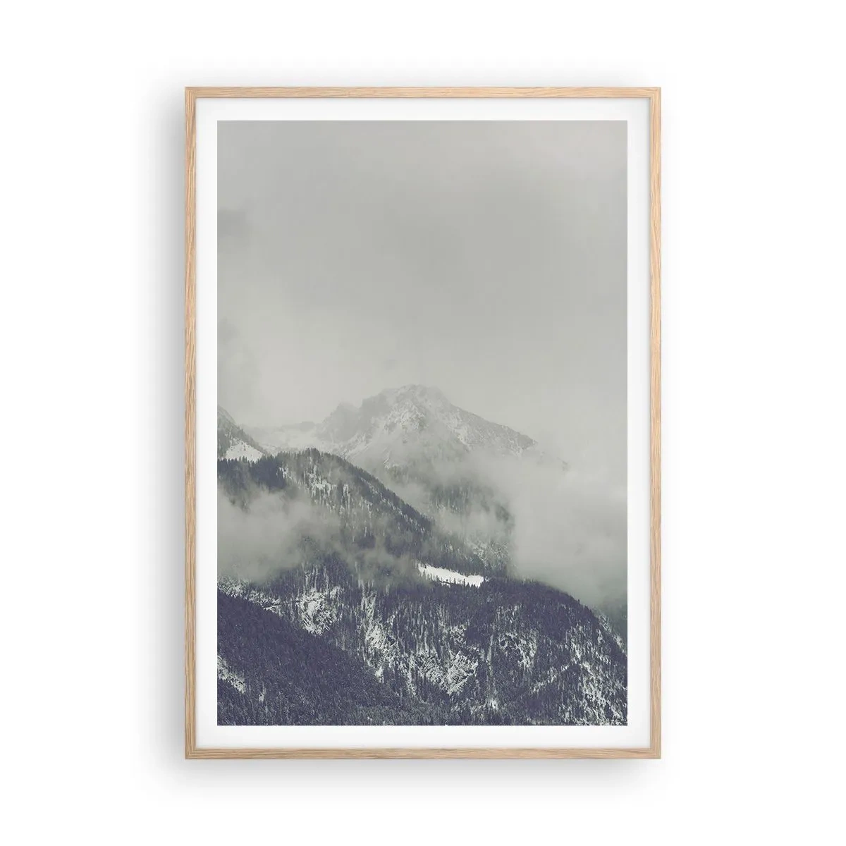 Poster in einem Rahmen aus heller Eiche - Nebliges Tal - 70x100 cm