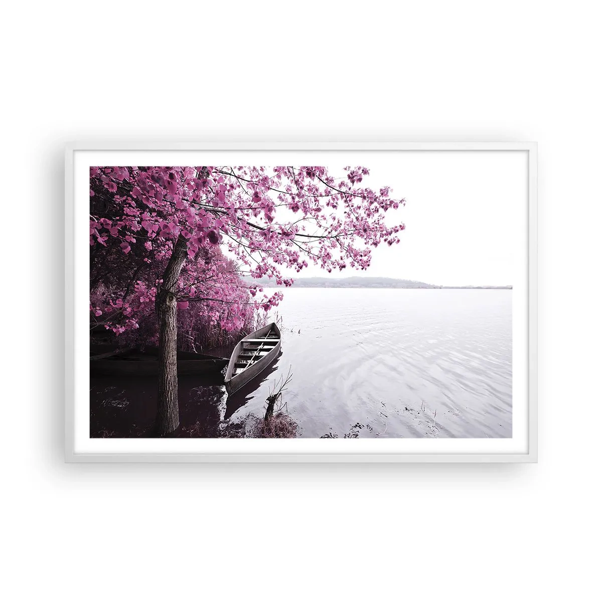 Poster in einem weißen Rahmen - In rosa Stille - 91x61 cm