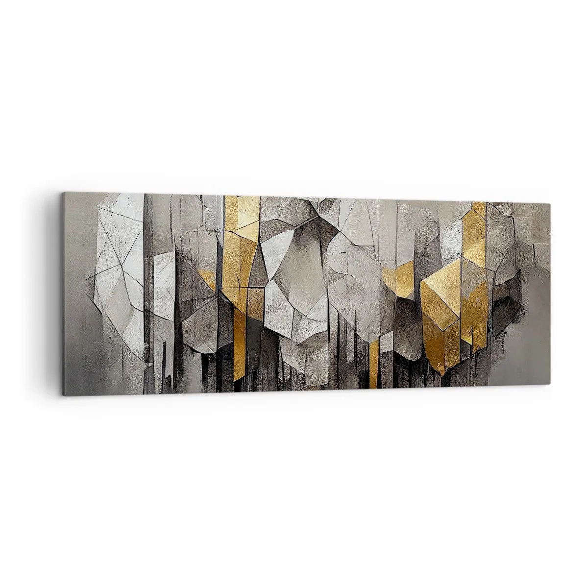 Bild auf Leinwand - Leinwandbild - Geometrische Abstraktion in Gold- und Grautönen - 140x50cm - Komposition aus Eis und Licht - Moderne Wanddekoration für Wohnzimmer und Schlafzimmer ARTTOR