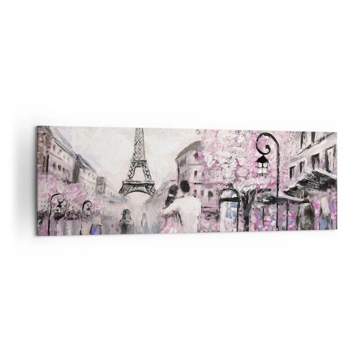 Bild auf Leinwand - Leinwandbild - Ein romantischer Spaziergang in Paris am Eiffelturm - 160x50cm - Wie man sich verlieben kann, ist nur in ... - Moderne Wanddekoration für Wohnzimmer und Schlafzimmer ARTTOR