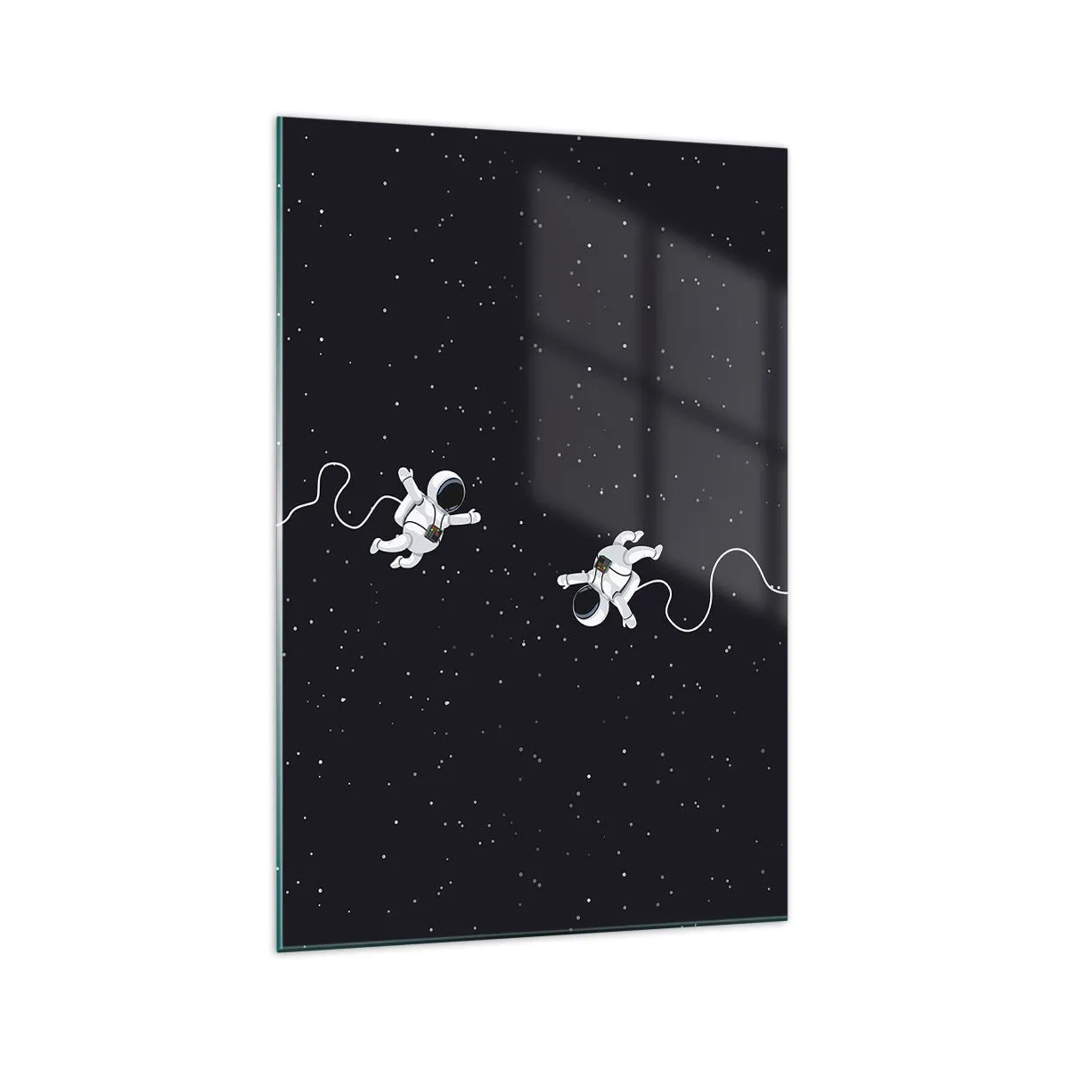 Glasbild - Bild auf glas - Astronauten schweben im Weltraum vor dem Hintergrund der Sterne - 70x100cm - Kosmischer Tanz - Moderne Wanddekoration für Wohnzimmer und Schlafzimmer ARTTOR