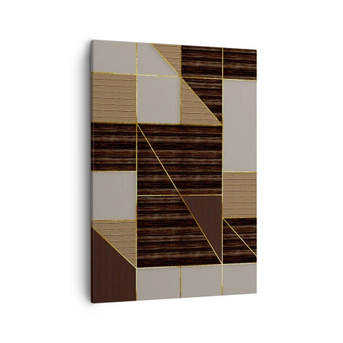Bild auf Leinwand - Leinwandbild - Geometrische Muster in Brauntönen mit goldenen Linien - 50x70cm - Ein Mosaik aus Braun und Gold - Moderne Wanddekoration für Wohnzimmer und Schlafzimmer ARTTOR