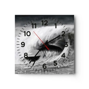 Wanduhr - Glasuhr - Wut des Ozeans - 30x30 cm