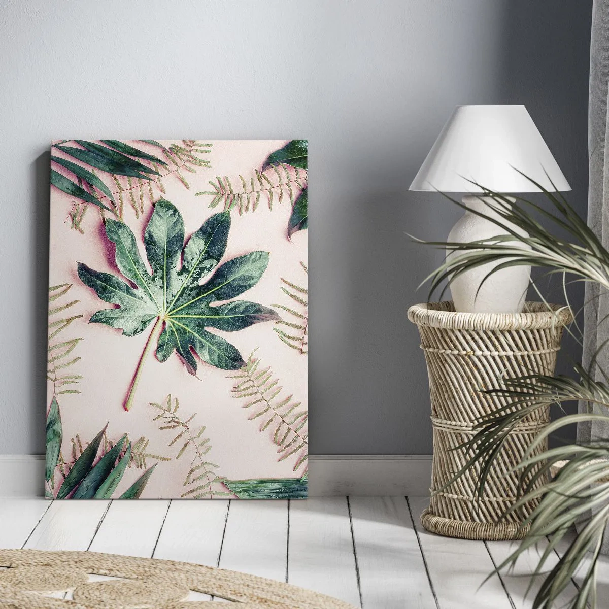 Bild auf Leinwand - Leinwandbild - Eine Studie von Grün auf einem rosa Hintergrund - 55x100 cm