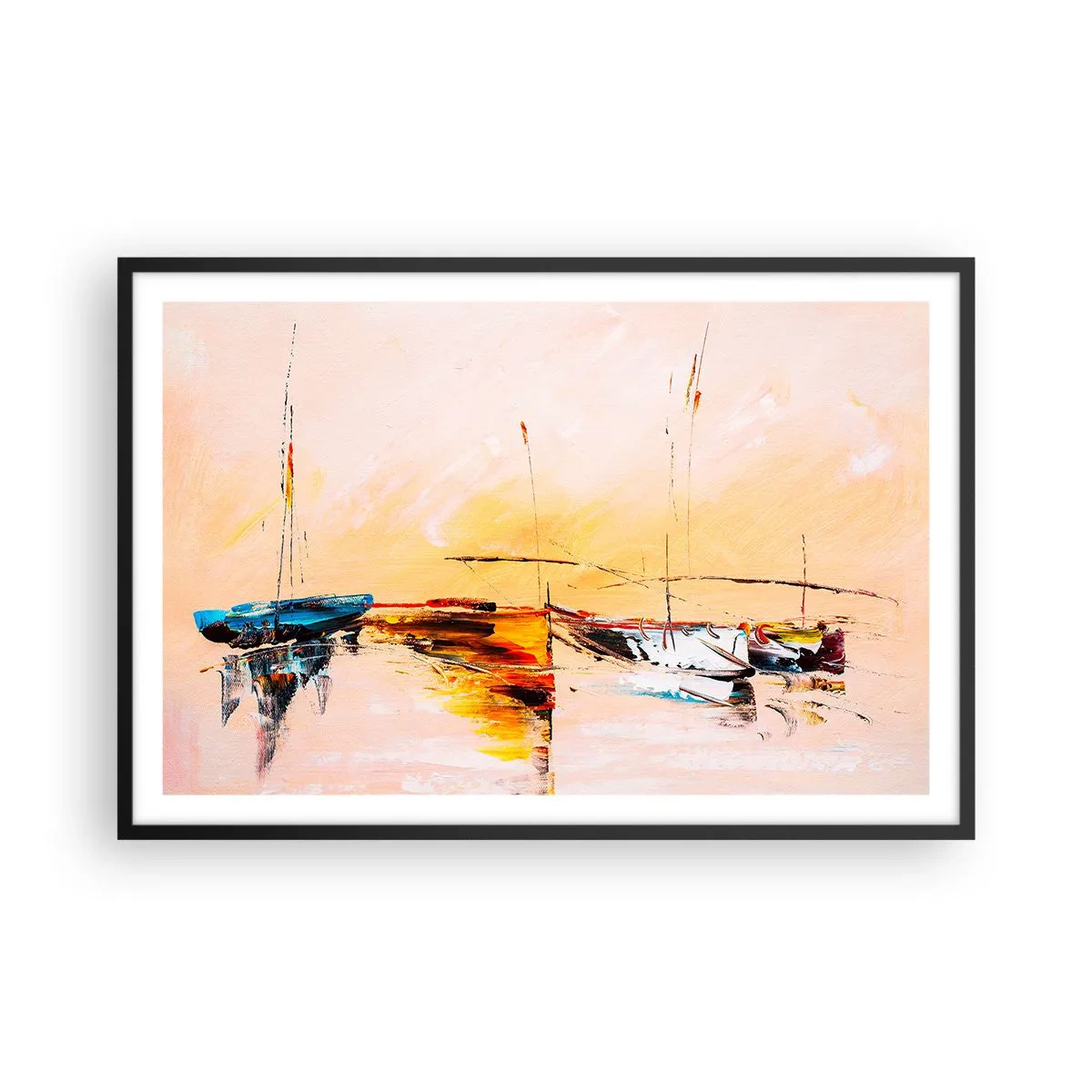 Poster in einem schwarzem Rahmen - Abend im Yachthafen - 91x61 cm