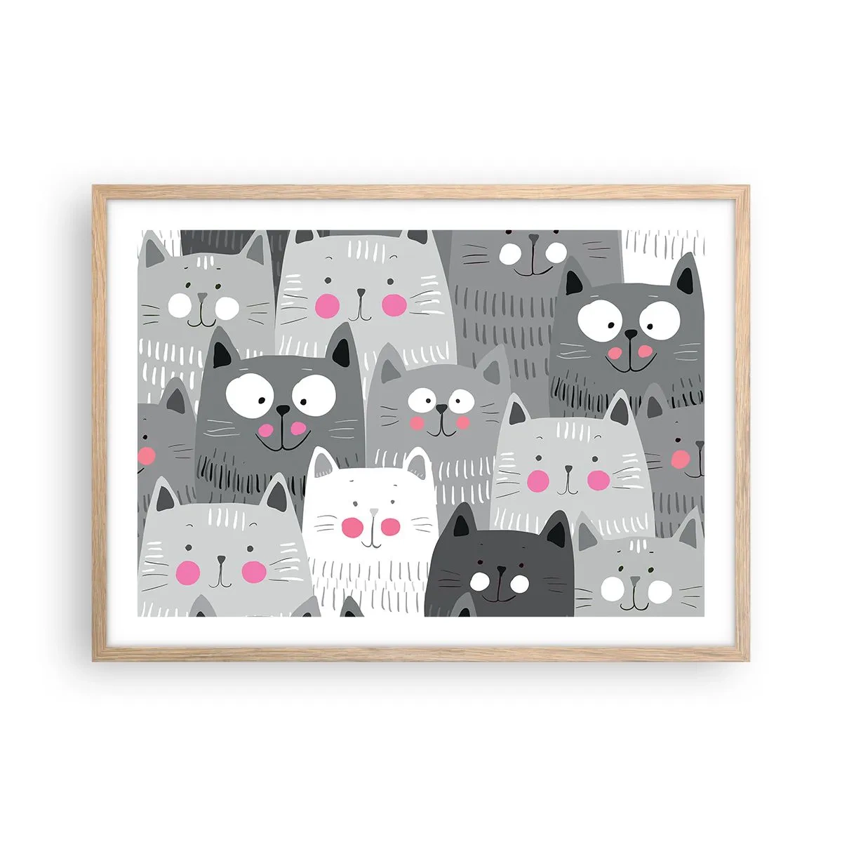 Poster in einem Rahmen aus heller Eiche - Katzenwelt - 70x50 cm