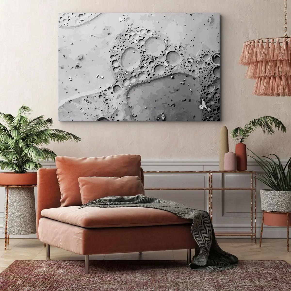 Bild auf Leinwand - Leinwandbild - Schwarz-weißes Blasenmuster im minimalistischen Stil - 70x50cm - Schaumpfad - Moderne Wanddekoration für Wohnzimmer und Schlafzimmer ARTTOR