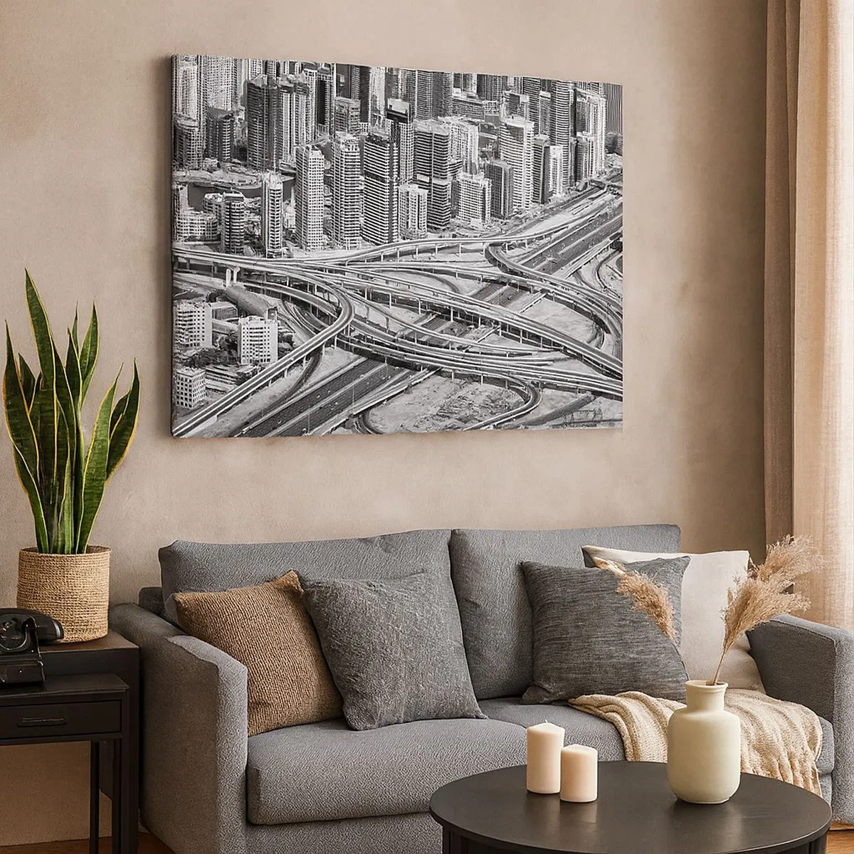 Bild auf Leinwand - Leinwandbild - Dubai aus der Vogelperspektive - 70x50cm - Dubai - die unmögliche Stadt - Moderne Wanddekoration für Wohnzimmer und Schlafzimmer ARTTOR