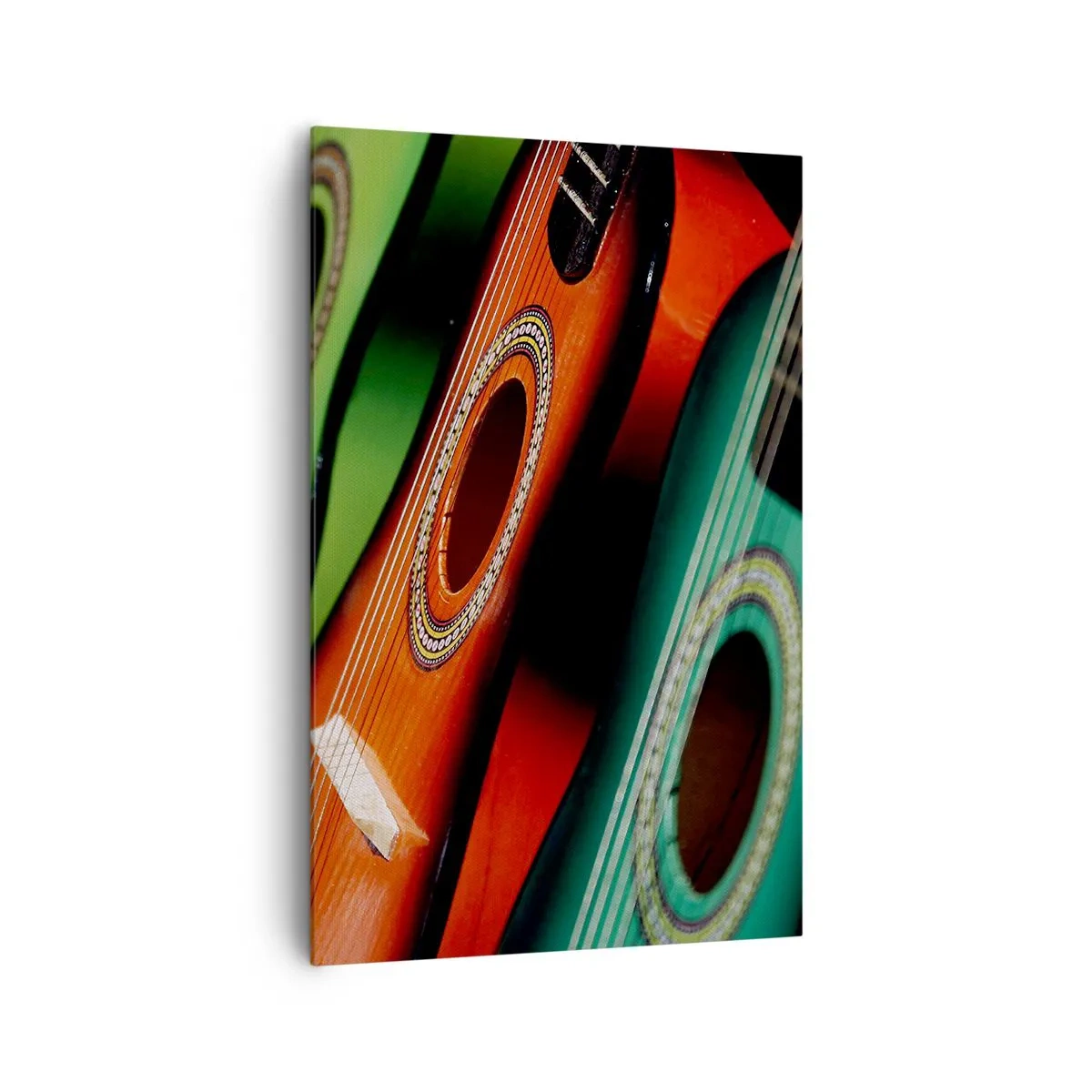 Bild auf Leinwand - Leinwandbild - Bunte Gitarren in verschiedenen Farbtönen in einer Reihe angeordnet - 80x120cm - Die Gitarre hat viele Farben - Moderne Wanddekoration für Wohnzimmer und Schlafzimmer ARTTOR