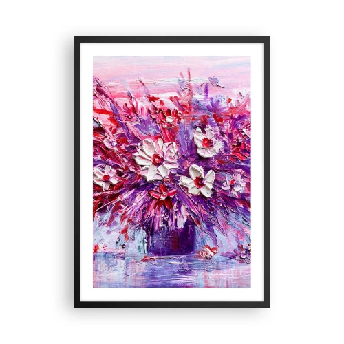 Poster in einem schwarzem Rahmen - Ein Blumenstrauß in Rosa-, Lila- und Weißtönen - 50x70cm - Unschuld und Leidenschaft - Moderne Wanddekoration für Wohnzimmer und Schlafzimmer ARTTOR