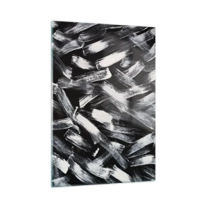 Glasbild - Bild auf glas - Schwarz-weiße Abstraktion von Pinselstrichen auf dunklem Hintergrund - 50x70cm - Abstraktion im industriellen Geist - Moderne Wanddekoration für Wohnzimmer und Schlafzimmer ARTTOR