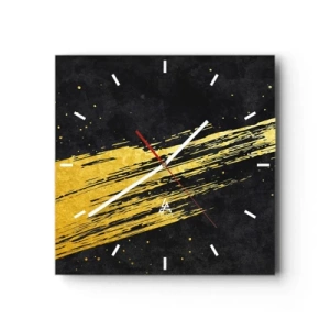 Wanduhr - Glasuhr - Schwarzer Hintergrund mit dynamischen goldenen Pinselstrichen - 30x30cm - Sprung in den Hyperraum - Moderne Wanddekoration für Wohnzimmer und Schlafzimmer ARTTOR