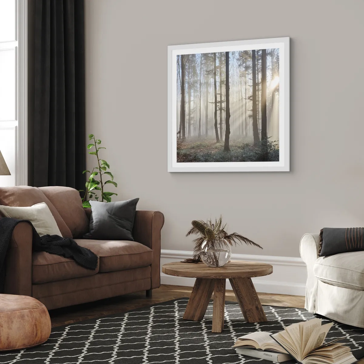 Poster in einem weißen Rahmen - Der Nebel ist auch aufgewacht - 40x40 cm