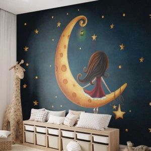 Selbstklebende Fototapete Deluxe Sticker - Einmal… - Für Kinder, Mädchen, Mond - 100x70 cm
