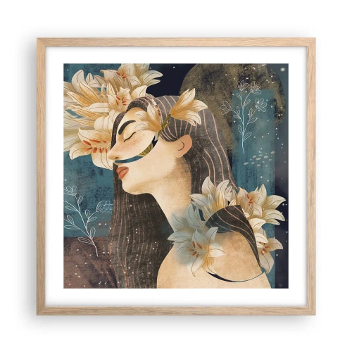 Poster in einem Rahmen aus heller Eiche - Ein Märchen über eine Prinzessin mit Lilien - 50x50 cm