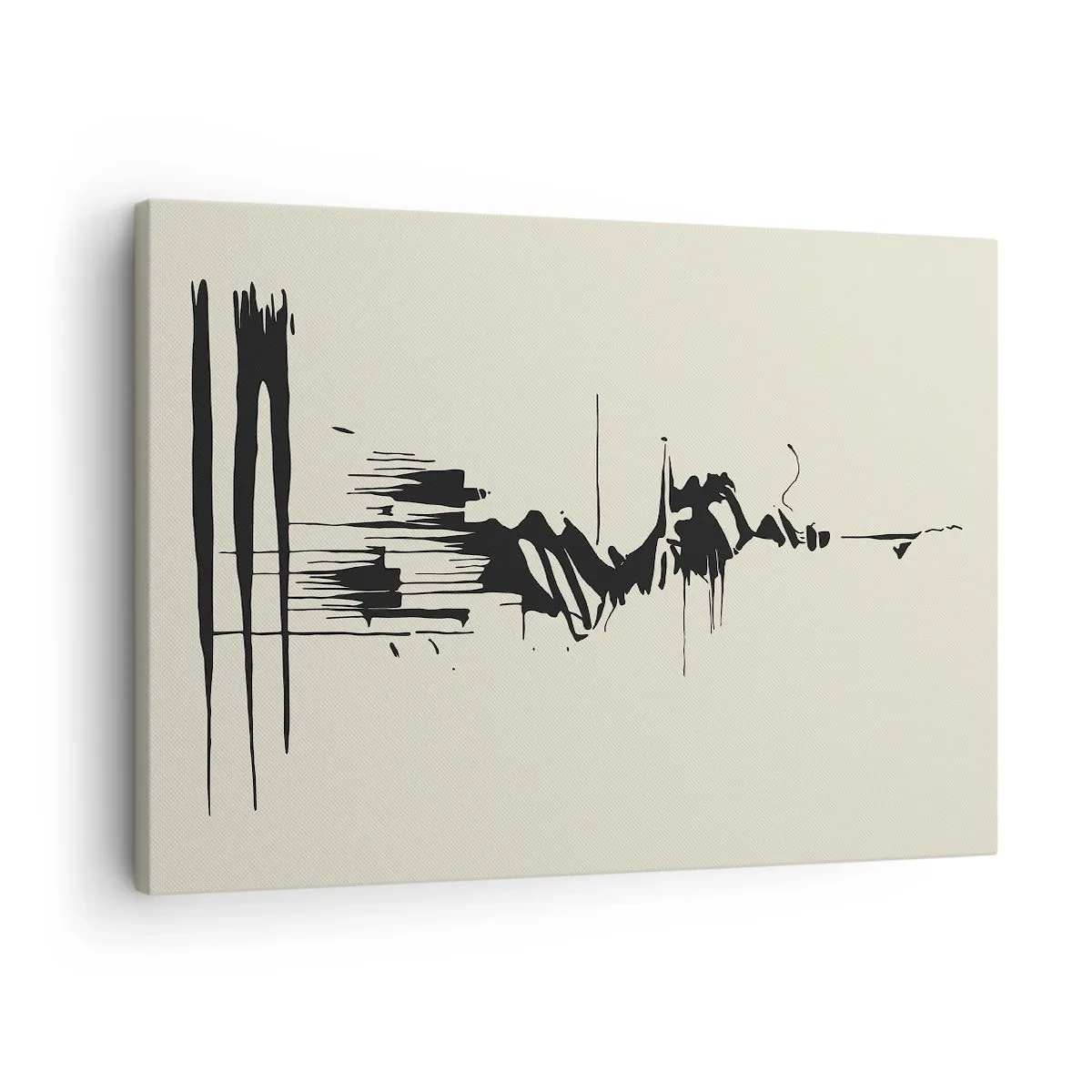Bild auf Leinwand - Leinwandbild - Minimalistische Abstraktion mit schwarzen Linien auf hellem Hintergrund - 70x50cm - Hastige Abstraktion - Moderne Wanddekoration für Wohnzimmer und Schlafzimmer ARTTOR