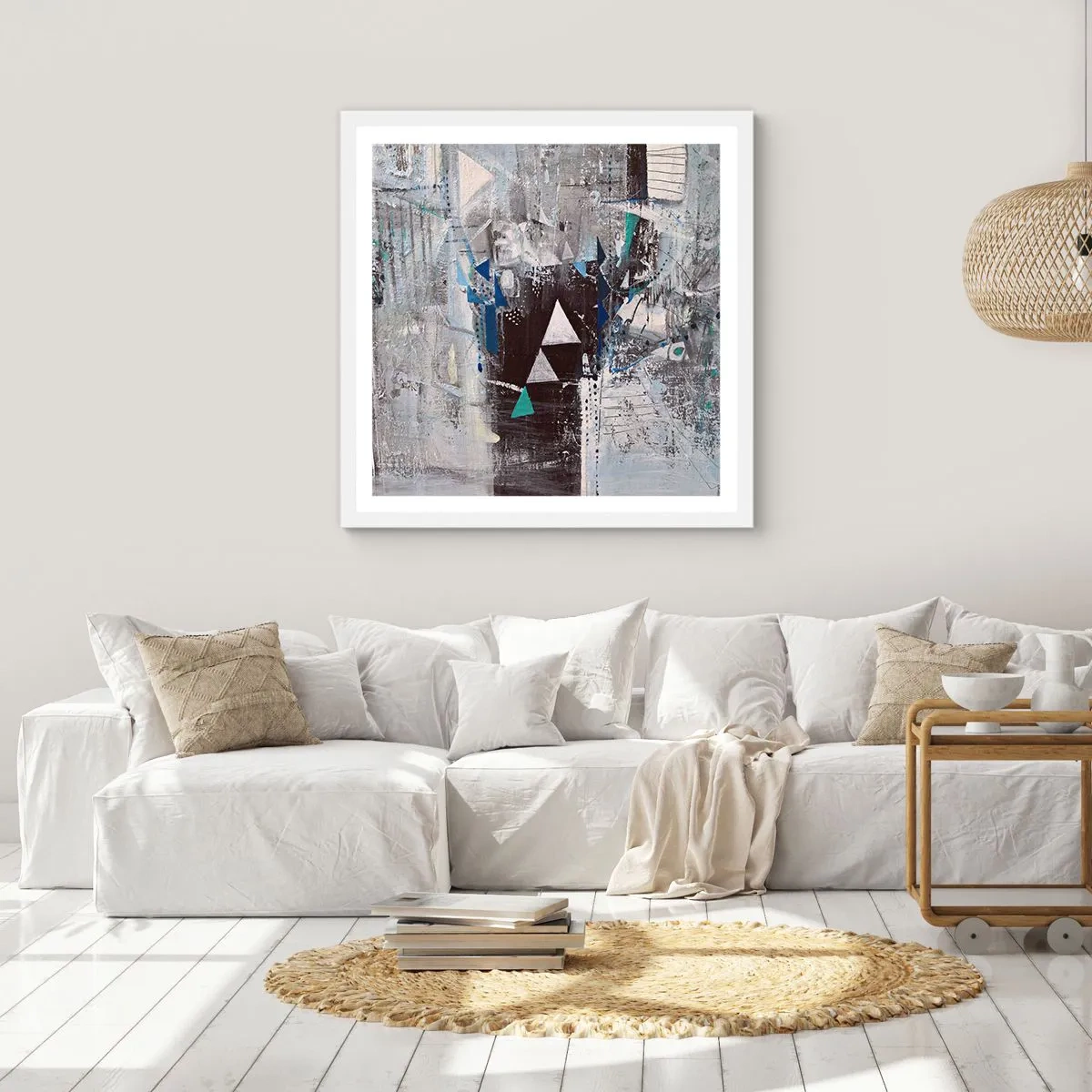 Poster in einem weißen Rahmen - Überschreibende Reihenfolge der Dreiecke - 30x30 cm